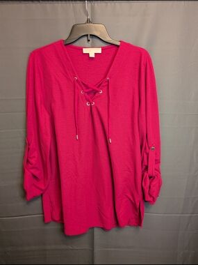 Michael Kors Lace-Up V-Neck Tunic - Hot Pink